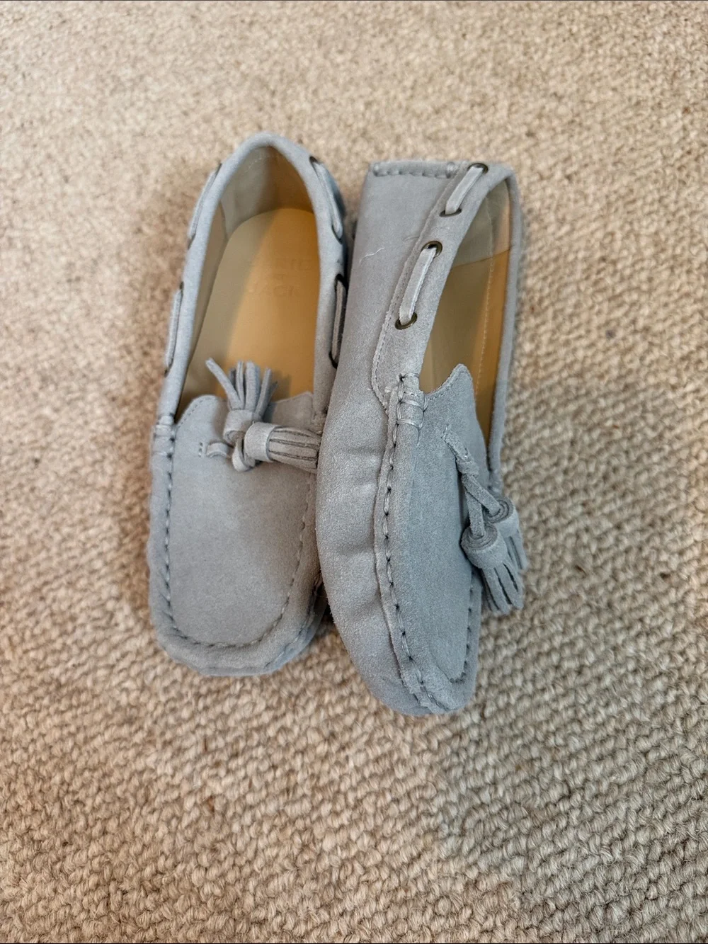 Janie and Jack Light Gray Suede Tassel Moccasins